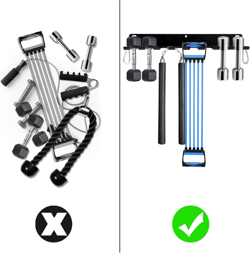 Tebery رف تخزين جيم منزلي مع 9 خطافات، منظم معدات اللياقة البدنية، حامل ملحقات جيم معدني لأشرطة التمارين، حبال القفز، الأثقال، أحزمة الرفع - Image 5